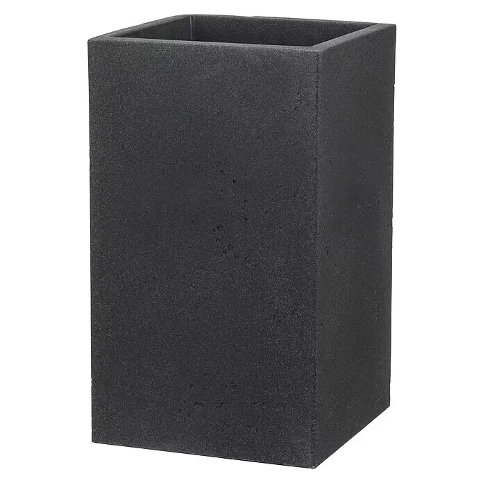 Scheurich Pflanzsäule eckig C-Cube - Außenmaß (L x B x H): 28 x 28 x 47,7 cm, Kunststoff, Schwarz - Hoher, dunkelgrauer rechteckiger Pflanzkübel mit strukturierter, betonähnlicher Oberfläche.