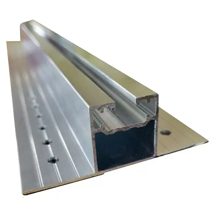Absaar Montageschiene - Aluminium, Länge: 400 mm - Silbernes Aluminiumprofil mit quadratischem Hohlprofil, oberem T-Nut und flacher Basis mit Bohrlöchern.