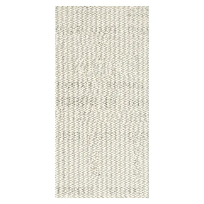 Bosch Expert Disco de lijado M480 - An x L: 93 x 186 mm, Grano: 240 mm - Primer plano de papel de lija Bosch Expert con textura fina y logotipo impreso, ideal para tareas de lijado.