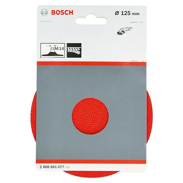 Bosch Disco de apoyo - Diámetro: 125 mm, 1 ud. - Imagen de un disco de fibra Bosch Ø 125 mm en paquete, ideal para esmerilar y pulir superficies.