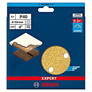 Bosch Expert Juego de papel de lija C470 (Diámetro: 150 mm, Grano: 40, 5 ud.)