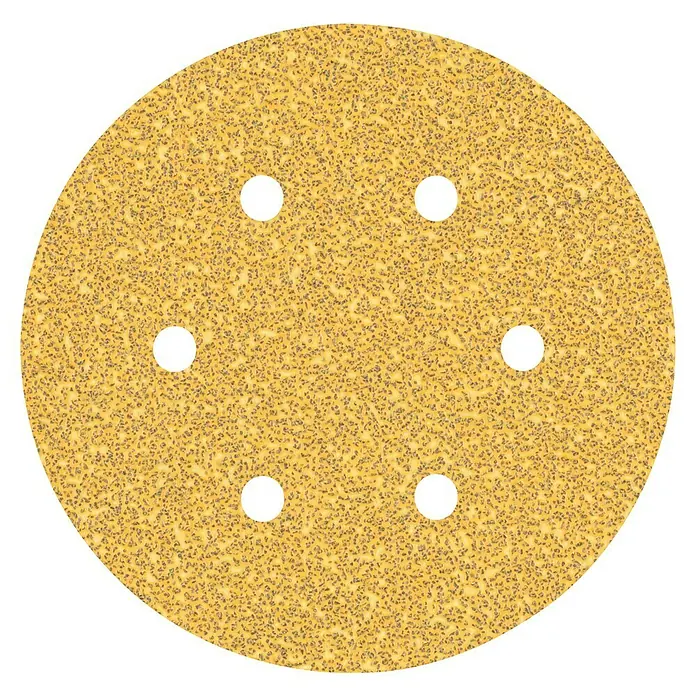 Bosch Expert Juego de papel de lija C470 - Grano: 40 mm, 5 ud., Diámetro: 150 mm - Disco de lijado con agujeros. El papel de lija es amarillo y tiene una superficie rugosa para lijar superficies.
