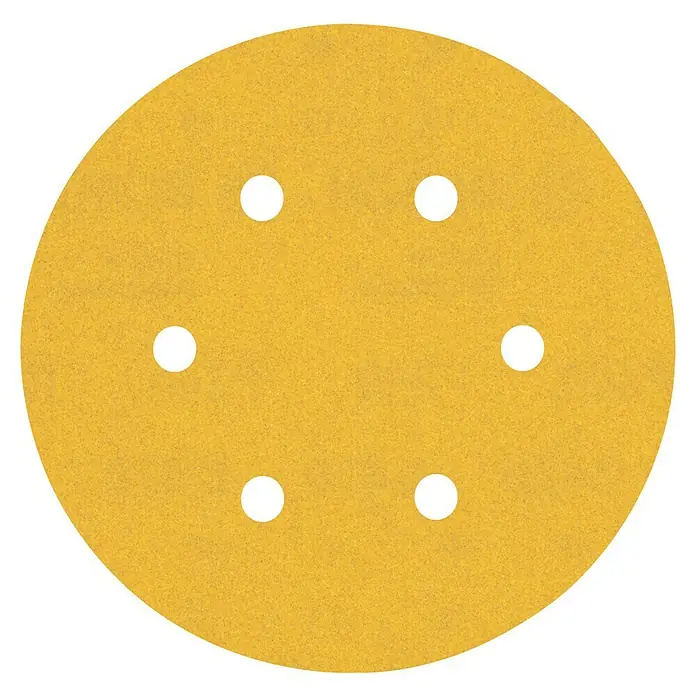 Bosch Expert Juego de papel de lija C470 - Grano: 240 mm, 5 ud., Diámetro: 150 mm - Disco de lija amarillo con seis agujeros para una extracción de polvo eficiente, ideal para tareas de lijado en talleres y proyectos de bricolaje.