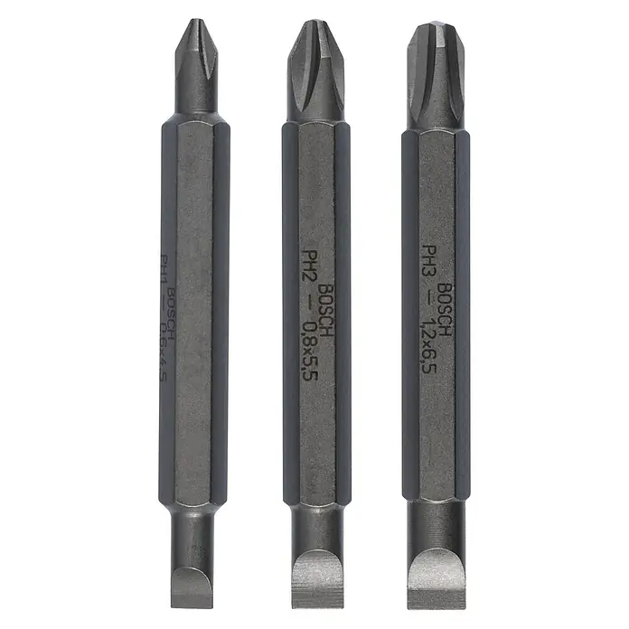 Bosch Professional Punta Extra Hard doble S-PH - Largo: 45 mm, 3 ud. - Juego de tres puntas de destornillador Bosch: PH1, PH2, PH3, para varios tamaños de tornillos y aplicaciones, que garantizan un excelente ajuste y durabilidad.