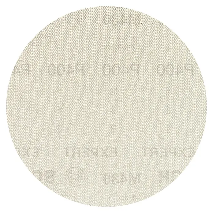 Bosch Expert Disco de lijado M480 - Diámetro: 125 mm, Grano: 400 mm - Primer plano de un disco de lija redondo de grano P100 para trabajos de lijado.