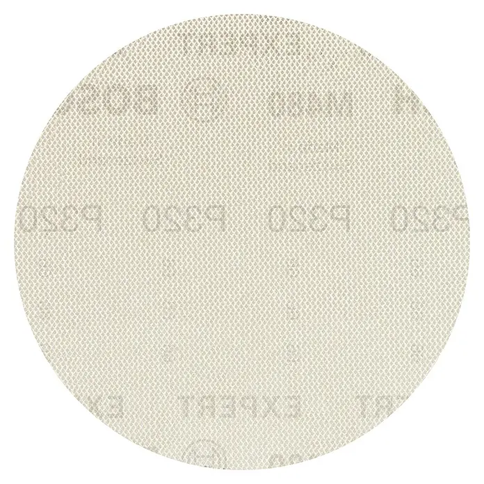 Bosch Expert Disco de lijado M480 - Diámetro: 125 mm, Grano: 320 mm - Primer plano de un disco de lija redondo de grano P350, ideal para trabajos de lijado de precisión y preparación de superficies.