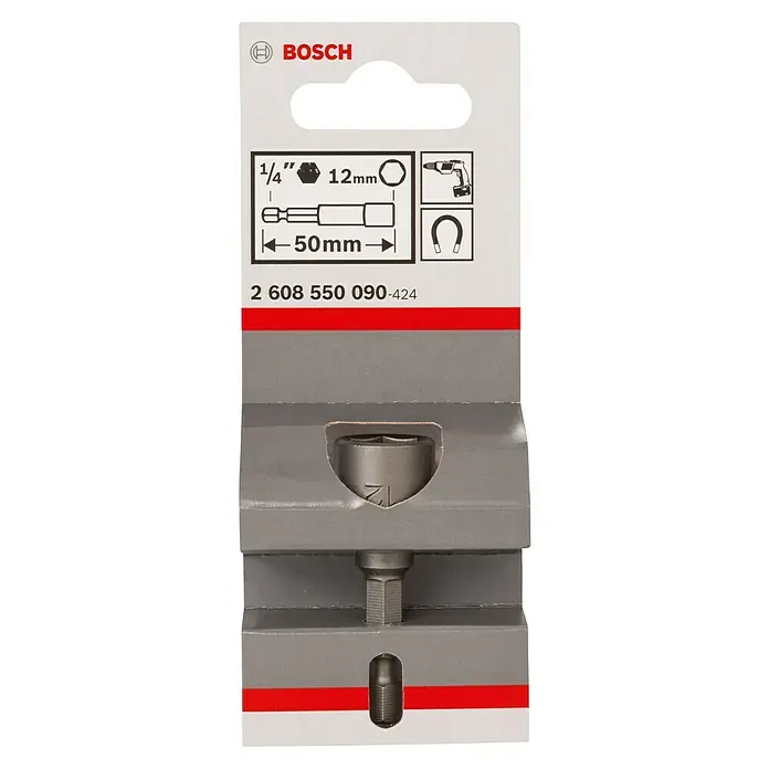 Bosch Inserto para llaves de vaso Extra Hard - Longitud de punta: 50 mm, Ancho de llave: 12 mm - Llave de vaso magnética hexagonal externa Bosch de 1/4", 12 mm, 50 mm de largo. Herramienta práctica para atornillar con taladros.