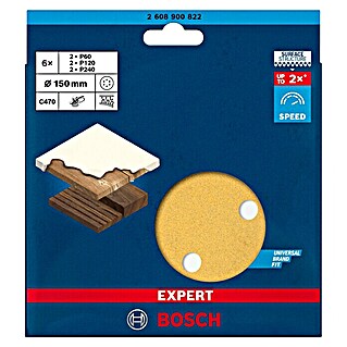 Bosch Expert Juego de papel de lija C470 (Diámetro: 150 mm, Grano: 60, 6 agujeros, 6 pzs.)