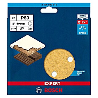 Bosch Expert Juego de papel de lija C470 (Diámetro: 150 mm, Grano: 80, 6 agujeros, 5 ud.)