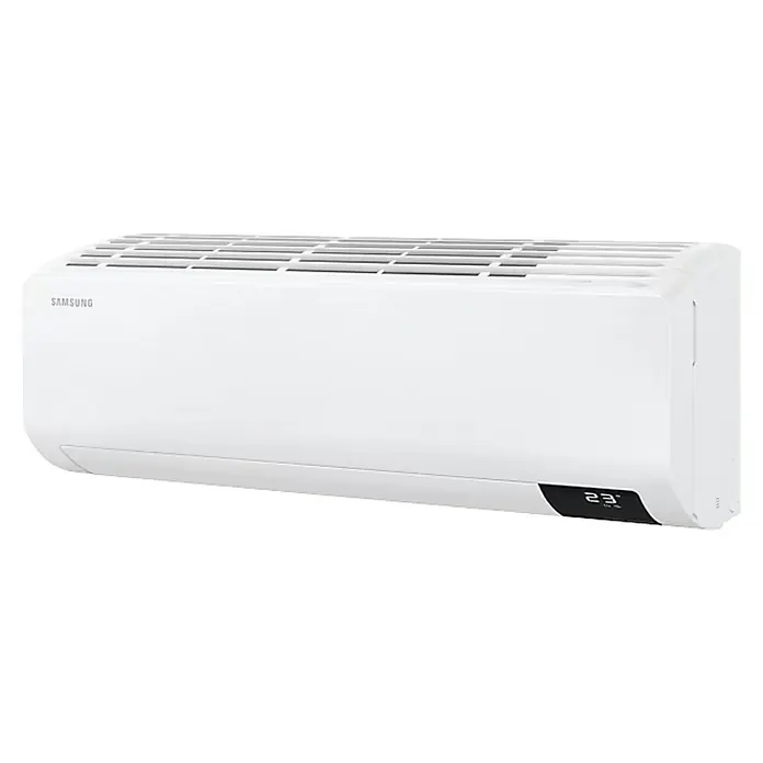 Samsung Aire acondicionado Inverter Luzón 2x1 - 3.500 W, 3.500 W, 16 m² - 22 m², Blanco - Primer plano de un aire acondicionado split Samsung blanco. Ideal para la climatización, asegura un clima interior agradable.