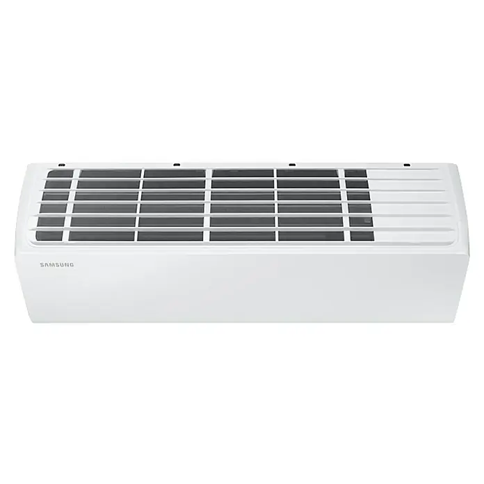 Samsung Aire acondicionado Inverter Luzón 2x1 - 3.500 W, 3.500 W, 16 m² - 22 m², Blanco - Un primer plano de un aire acondicionado Samsung blanco con salidas de aire horizontales para una eficiente distribución del aire en la habitación.