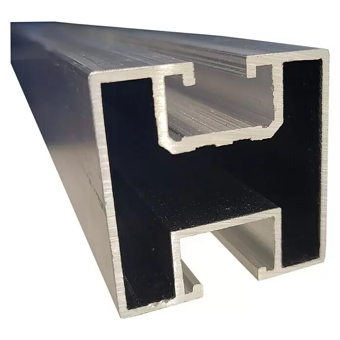 Absaar Montageschiene - Aluminium, Länge: 120 cm - Silbernes Aluminium H-Profil mit schwarzem Innenstreifen, für Bau- oder Montageanwendungen.