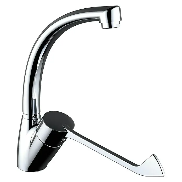 Clever Eno Grifo de cocina gerontológico - Cromo, Brillante - Grifo cromado brillante con caño giratorio y maneta de palanca para baños y cocinas modernos.