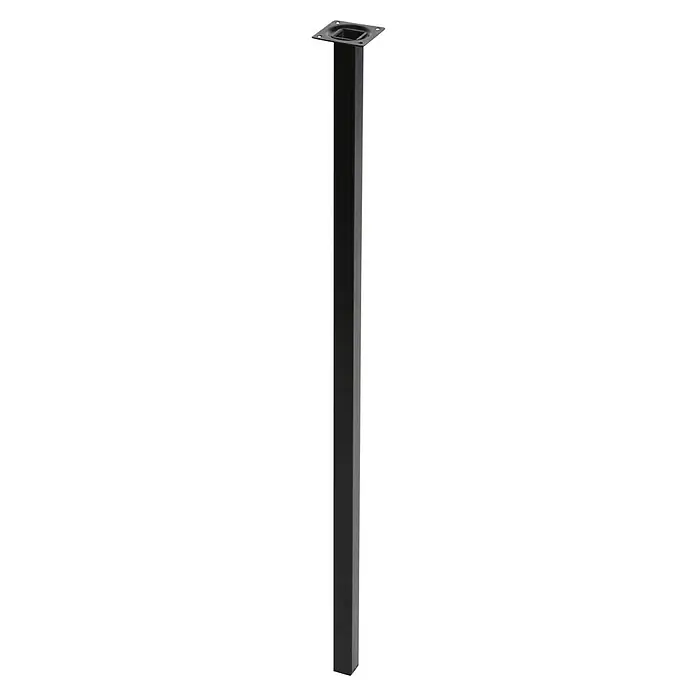 Rei Möbelfuß - L x B x H: 25 x 25 x 800 mm, Stahl, Schwarz - Produktabbildung einer schwarzen, quadratischen Möbelfuß aus Metall mit Befestigungsplatte für die Montage.