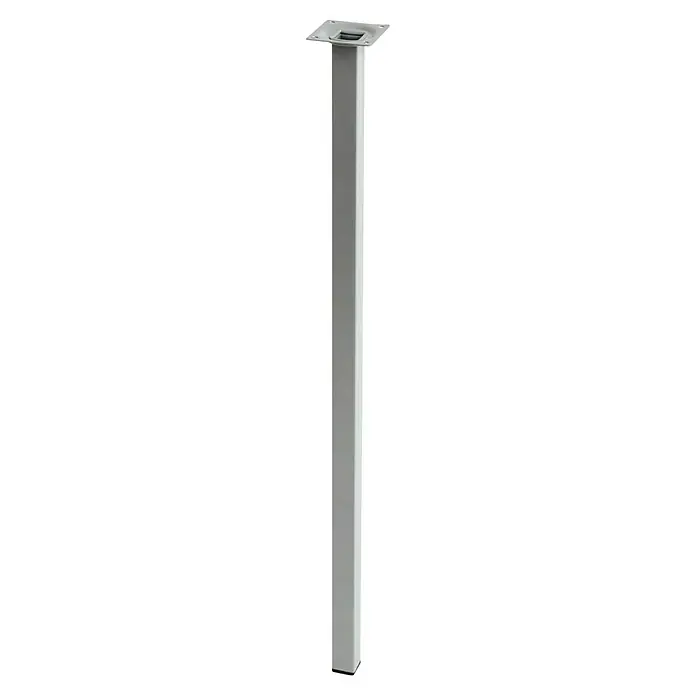 Rei Möbelfuß - L x B x H: 25 x 25 x 700 mm, Stahl, Grau - Metalltischbein in Silber mit quadratischem Querschnitt und Montageplatte für eine sichere und stabile Tischbefestigung.