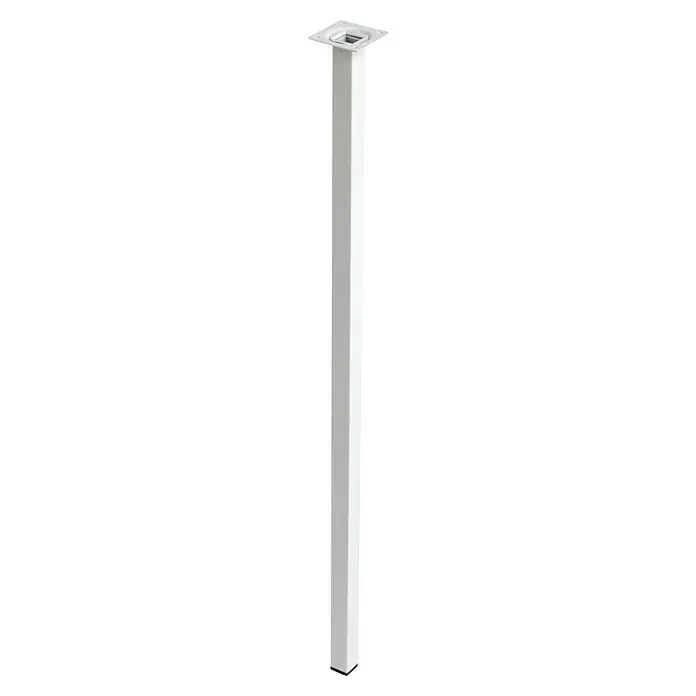 Rei Möbelfuß - L x B x H: 25 x 25 x 800 mm, Stahl, Weiß - Eine weiße Möbelsäule mit quadratischem Querschnitt und Montageplatte, ideal für moderne Einrichtungen.