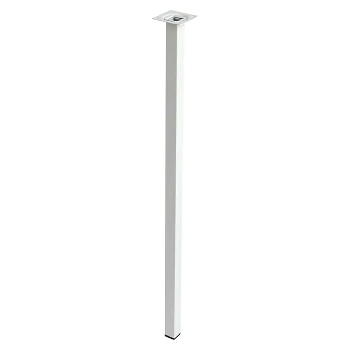 Rei Möbelfuß - L x B x H: 25 x 25 x 700 mm, Stahl, Weiß - Eine einzelne, lange, weiße Möbelsäule mit quadratischem Querschnitt und Befestigungsplatten oben und unten, ideal für DIY-Möbelprojekte.