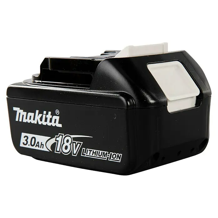 Makita LXT 18V Akku BL1830B18 V, 3 Ah - Nahaufnahme eines Makita 18V Lithium-Ionen Akkus mit 3.0Ah Kapazität, ideal für kabellose Elektrowerkzeuge.
