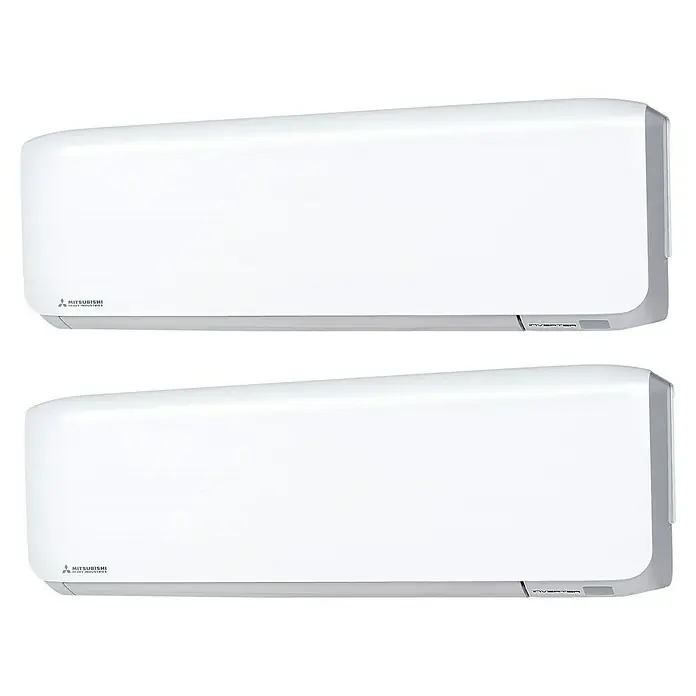 Mitsubishi Aire acondicionado Inverter SRK 2x1 40ZS - 3.500 W, 4.500 W, 15 m² - 25 m², Blanco - Dos aires acondicionados blancos Mitsubishi Heavy Industries, que garantizan un ambiente interior confortable.