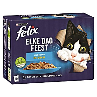 Felix Natvoer voor katten Elke Dag Feest Vis Gelei (85 g, Volledig voer)