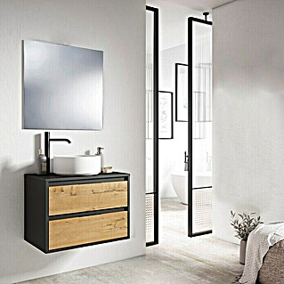Conjunto de mueble de baño Arlet (60 cm, Negro/Nogal, Efecto madera)