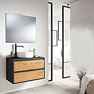 Conjunto de mueble de baño Arlet (80 cm, Negro/Nogal, Efecto madera)