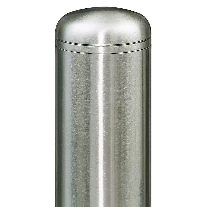 Urbanus Poste de bloqueo - Altura sobre el suelo: 900 mm, Diámetro: 60 mm, Acero, cierre triangular, Tipo de montaje: Inserción, Blanco/Rojo - Bolardo de acero inoxidable cepillado con tapa abovedada.