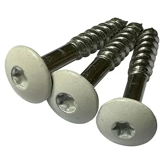 Schäfer + Peters Holzschraube - Ø x L: 5,5 x 35 mm, Reinweiß, 50 Stk. - Drei weißköpfige Schrauben mit Sternantrieb und metallischen Gewindeschäften.