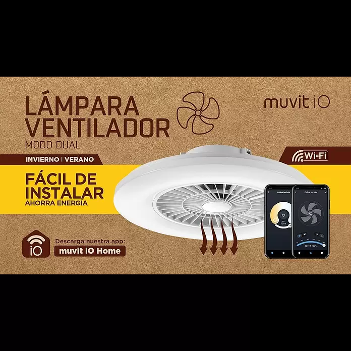 Ventilador de techo inteligente Muvit - Blanco, 60 cm, 20 W - 40 W, Blanco neutro - Video lámpara