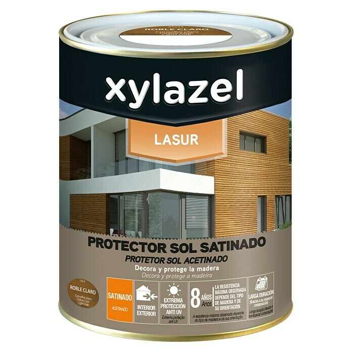 Xylazel Protección para madera lasur Sol (Roble claro, 750 ml, Satinado)