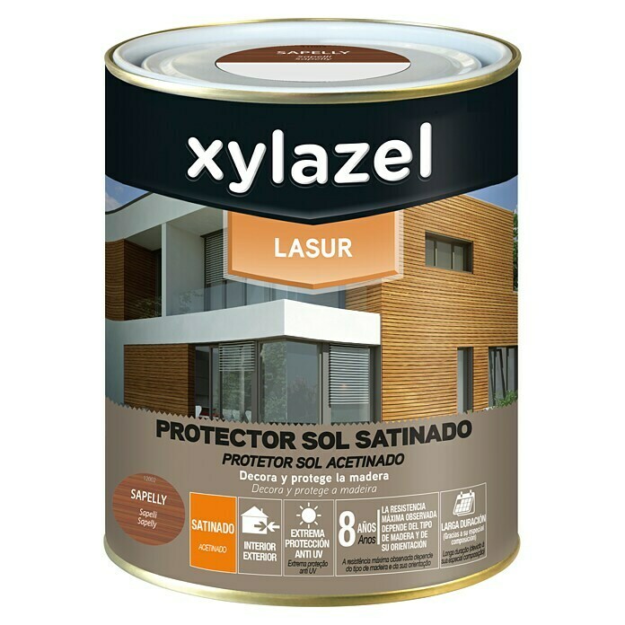 Xylazel Protección para madera lasur Sol (Sapelly, 375 ml, Satinado)