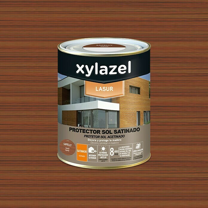 Xylazel Protección para madera lasur Sol (Sapelly, 750 ml, Satinado)