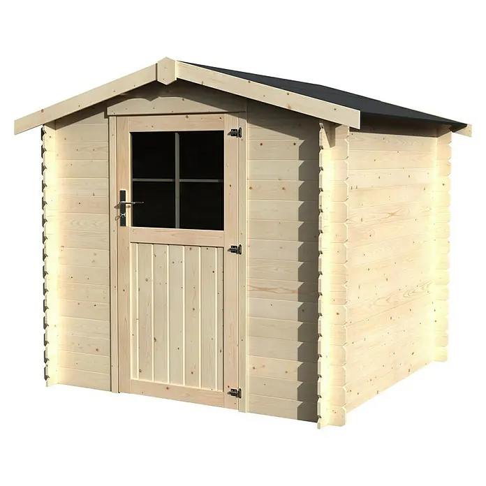 Décor et Jardin Caseta para jardín Haya - Medidas ext. (An x Pr): 230 x 213 cm, Espesor de pared: 19 mm, Natural - Caseta de jardín de madera clara con techo oscuro y puerta con ventana, ideal para almacenamiento de jardín.
