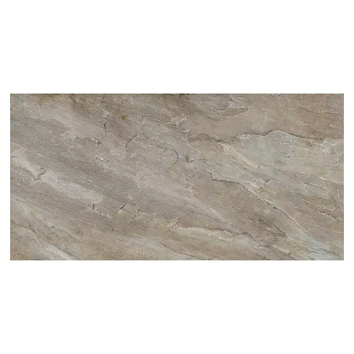 Terrassenfliese Sasso 2.0 - 59,7 x 119,7 x 2 cm, Grau, Matt - Nahaufnahme einer Texturplatte mit einem beigefarbenen und grauen Muster. Die Textur erinnert an natürliche Steinmuster.