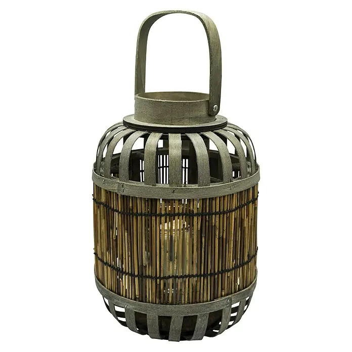 Windlicht Orient - Ø x H: 22 x 33 cm, Braun - Dekorative Holzlaterne mit Bambusdetails, ideal für stimmungsvolle Beleuchtung im Innen- und Außenbereich.
