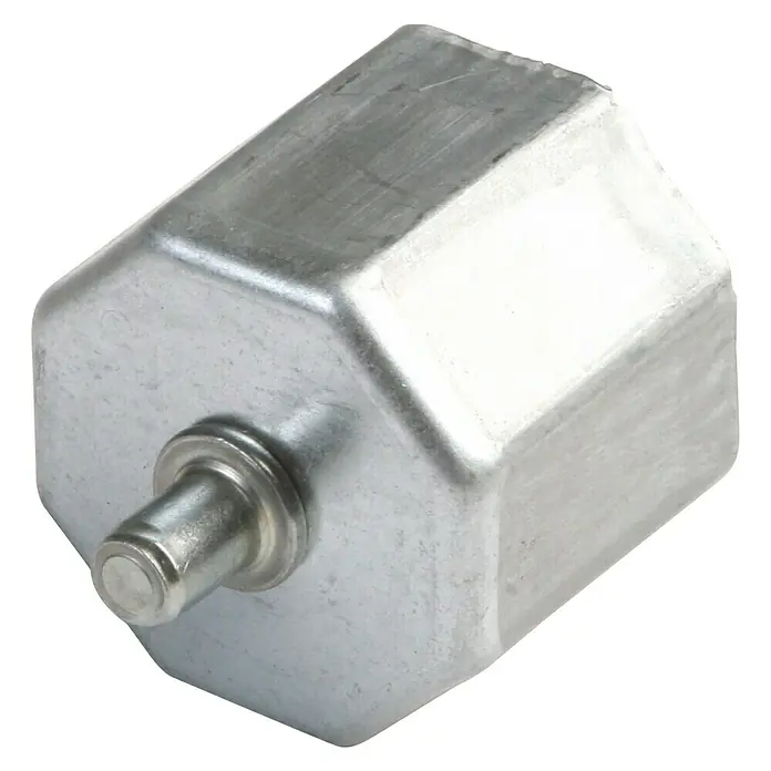 Tapón con espiga - Apto para: Persiana, Diámetro: 42 mm, Zincado - Primer plano de un flotador metálico para tanques de combustible, diseñado para un rendimiento óptimo y durabilidad.