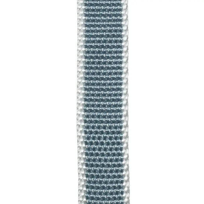 Cinta para persiana - Gris/Blanco, Largo: 6 m, Anchura de la correa: 22 mm - Primer plano de una cinta de grosgrain a rayas grises y blancas con una textura fina, ideal para manualidades y detalles decorativos.