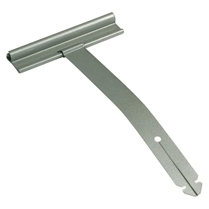 Fleje para persiana - Anchura de la correa: 20 mm - 22 mm - Primer plano de un soporte plateado en forma de T, utilizado normalmente para la instalación de persianas.