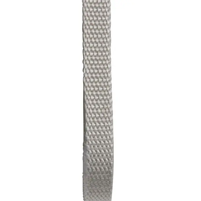 Cinta para persiana - Gris, Largo: 6 m, Anchura de la correa: 14 mm - Primer plano de una cinta de tejido blanco, que muestra la textura y el detalle intrincado del material.\n
