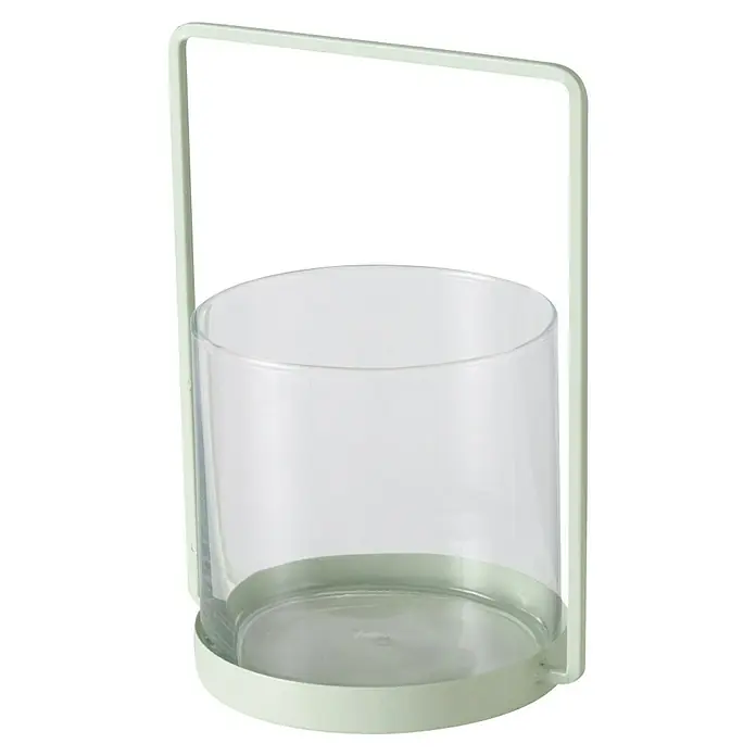 Windlicht Everly - Ø x H: 14,5 x 25 cm, Hellgrün - Dieser Artikel ist ein Windlichtglas mit einem Griff. Das Glas ist durchsichtig und der Griff ist hellgrün, was eine elegante Optik verleiht.