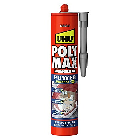 UHU Poly Max Montagekleber Power (Grau, 425 g, Kartusche)