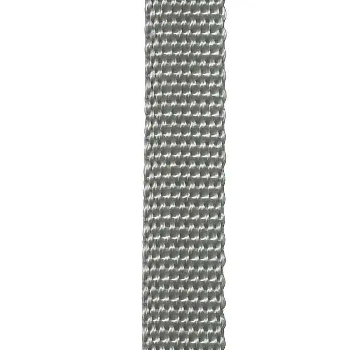 Cinta para persiana - Gris, Largo: 6 m, Anchura de la correa: 22 mm - Primer plano de una correa de cincha tejida gris, que muestra su textura de cuadrícula cuadrada y su superficie estructurada y duradera.