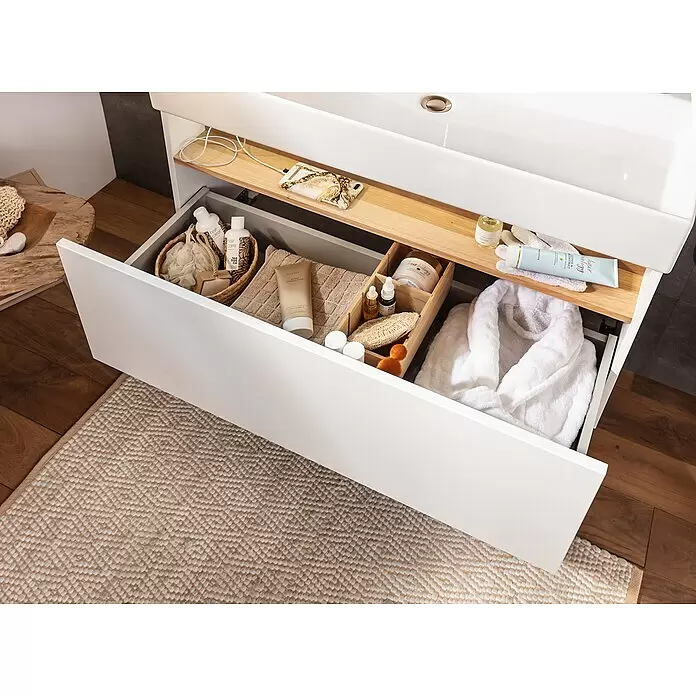 Camargue Nature Waschtischunterschrank100 x 45 x 46 cm, Weiß/Eiche