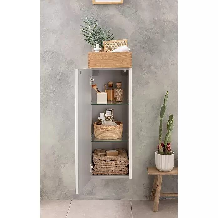 Camargue Nature Midischrank - 30 x 31,8 x 92 cm, Weiß/Eiche, DIN Anschlag: Links - Stimmungsaufnahme