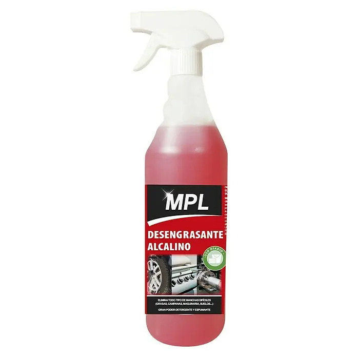 MPL Limpiador desengrasante Alcalino - 1 l - Botella de spray desengrasante alcalino MPL para eliminar manchas difíciles como grasa o suciedad de máquinas, con aplicabilidad diaria.