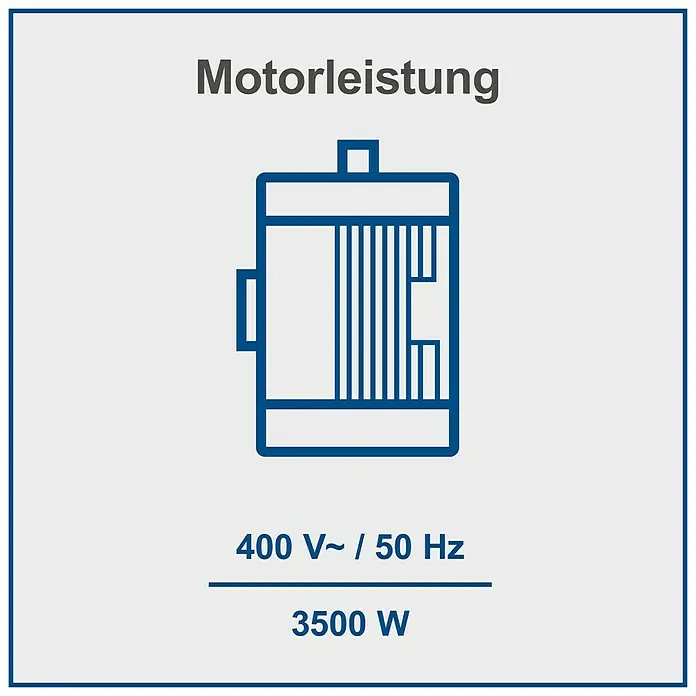 Scheppach Holzspalter Compact 10t 400V - 3.500 W, 10 t, Max. Spaltgutlänge: 106 cm - 750 mm - Das Bild zeigt eine Illustration der Motorleistung von 400 V~/ 50 Hz und 3500 W. Es ist ein Symbol für elektrische Leistung.