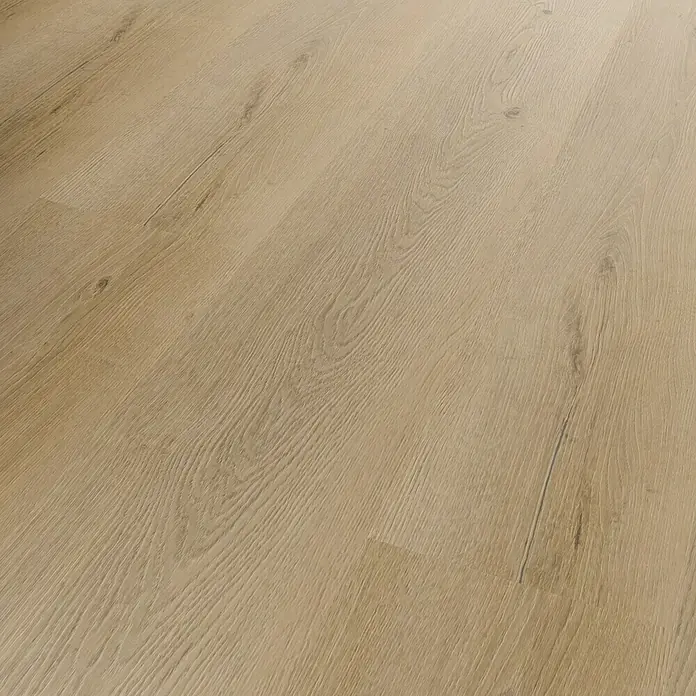 b!design Vinylbodenmuster SPC Eiche Polaris - 280 x 160 x 3,5 mm, Landhausdiele - Nahaufnahme eines hellen, natürlich wirkenden Laminatbodens mit feiner Holzmaserung, ideal für moderne Wohnräume.