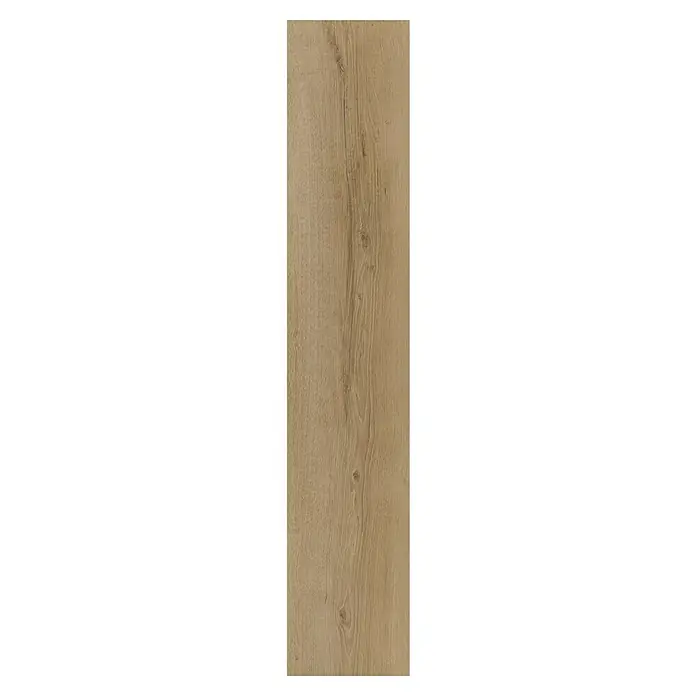 b!design Vinylbodenmuster SPC Eiche Polaris - 280 x 160 x 3,5 mm, Landhausdiele - Detailaufnahme einer einzelnen Holzfliese, die durch ihre natürliche Maserung und warme Farbgebung besticht.