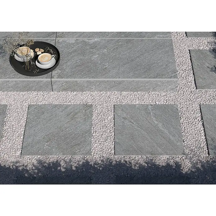 Terrassenfliese Piazza 2.0 - 59,7 x 59,7 x 2 cm, Grau, Matt - Gehwegplatten aus Naturstein und Kies. Perfekt für Außenbereiche und Gärten, schaffen Sie stilvolle und funktionale Flächen.