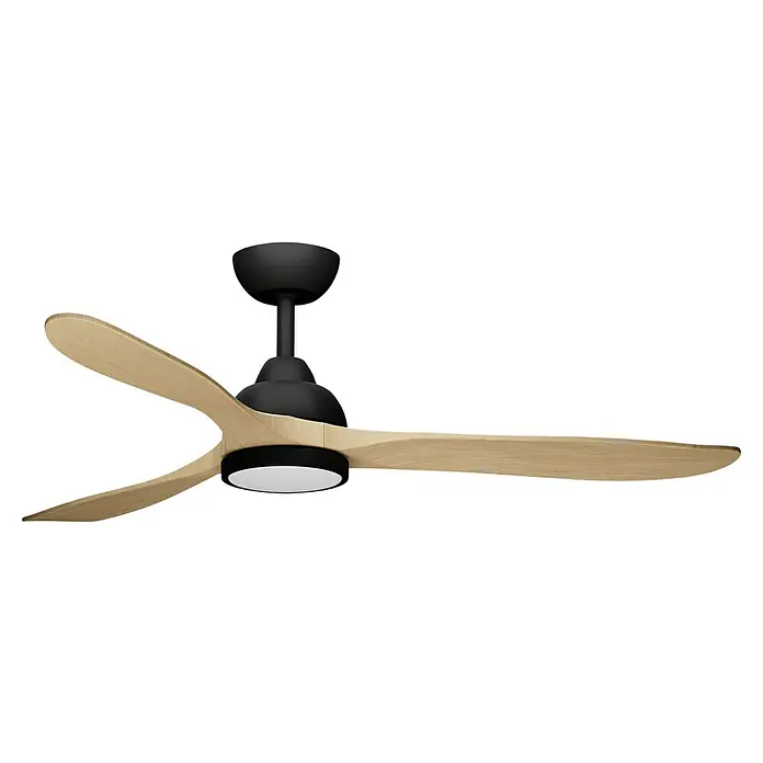Arte confort Ventilador de techo Nata - Negro/Marrón, 132 cm, 35 W, Blanco neutro - Ventilador de techo con tres palas de madera y una carcasa negra moderna para una iluminación y ventilación elegante de la habitación.